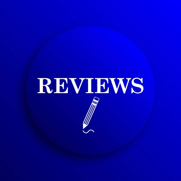 Reviews icon. Internet button on blue background