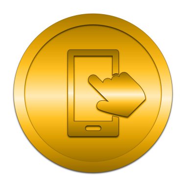 Smartphone ile el simgesi. Beyaz arka plan üzerinde Internet düğmesi.