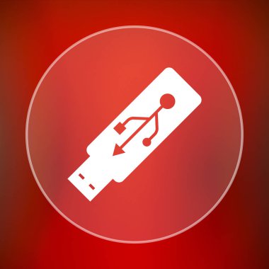 USB flash sürücü simgesi. Internet düğmesini kırmızı zemin üzerine