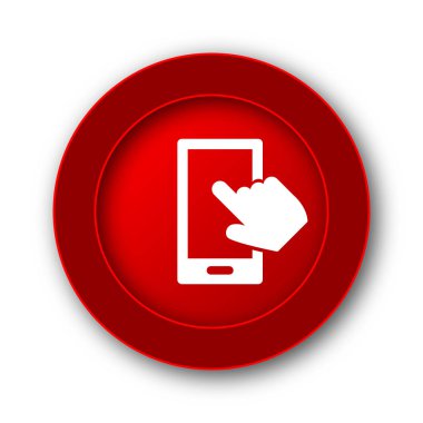 Smartphone ile el simgesi. Beyaz arka plan üzerinde Internet düğmesi.