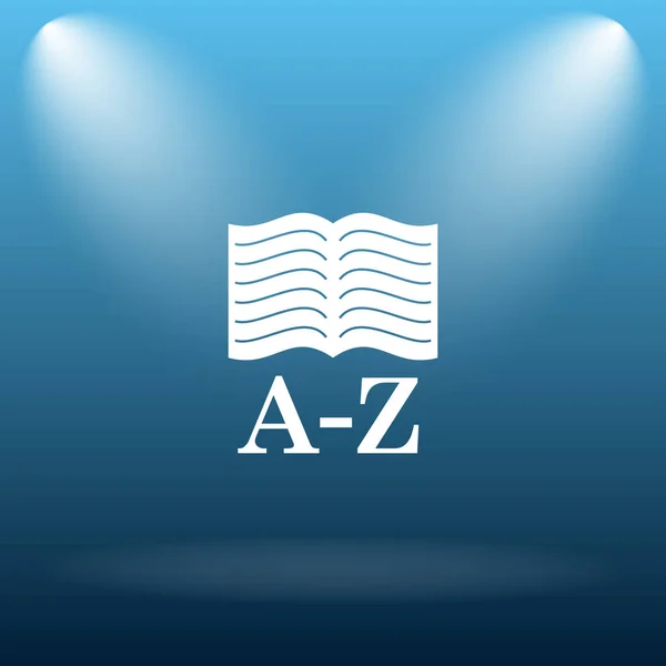 A-Z book icon. Internet button on blue background.