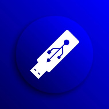 USB flash sürücü simgesi. Mavi arka plan Internet düğmesini