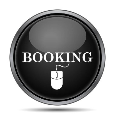 Rezervasyon simgesi. Beyaz arka plan üzerinde Internet düğmesi