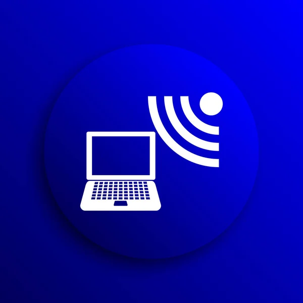無線ノート パソコンのアイコン 青色の背景のインター ネット ボタン — ストック写真