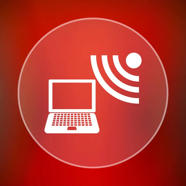 Vezeték Nélküli Laptop Ikonra Internet Gombot Piros Háttér — Stock Fotó