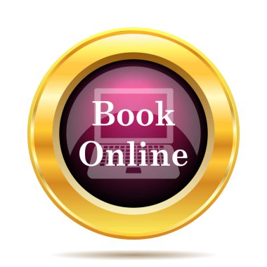 Kitap online simgesi. Beyaz arka plan üzerinde Internet düğmesi