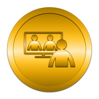 Video konferans, çevrimiçi toplantı simgesi. Beyaz arka plan üzerinde Internet düğmesi.