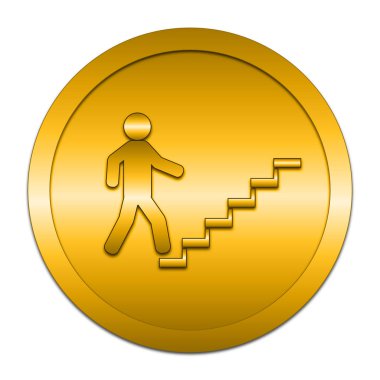 İşadamı merdivenlerde - başarı simgesi. Beyaz arka plan üzerinde Internet düğmesi.