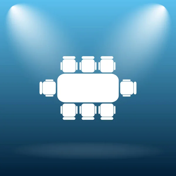 Business meeting table icon. Internet button on blue background.