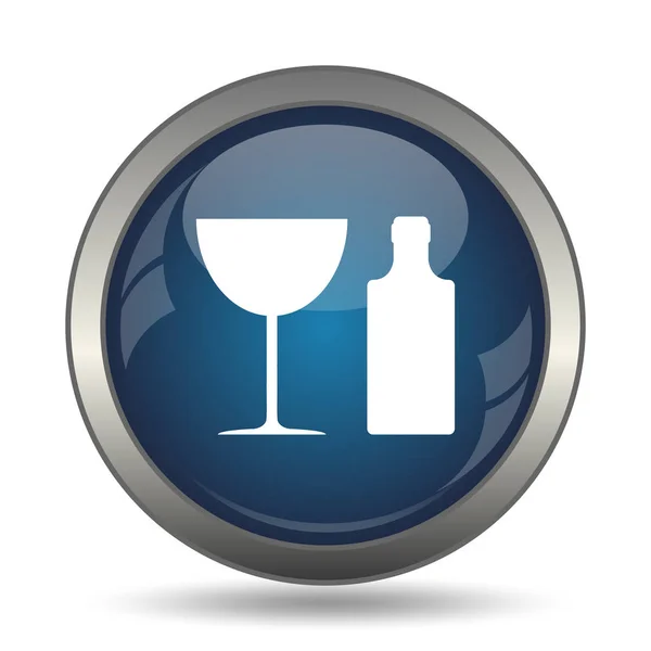 ボトルとグラスのアイコン 白い背景の上のインター ネット ボタン — ストック写真