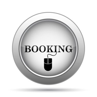 Rezervasyon simgesi. Beyaz arka plan üzerinde Internet düğmesi