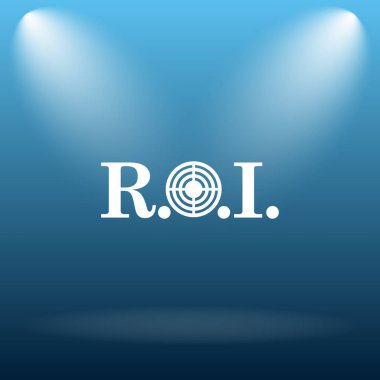 Yatırım getirisi simgesi. Mavi arka plan Internet düğmesini.