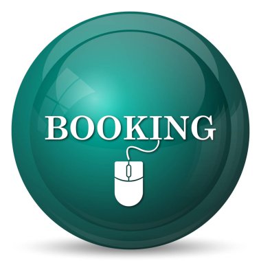 Rezervasyon simgesi. Beyaz arka plan üzerinde Internet düğmesi.