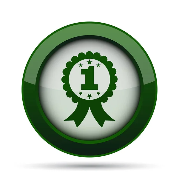 First prize ribbon icon. Internet button on white background.