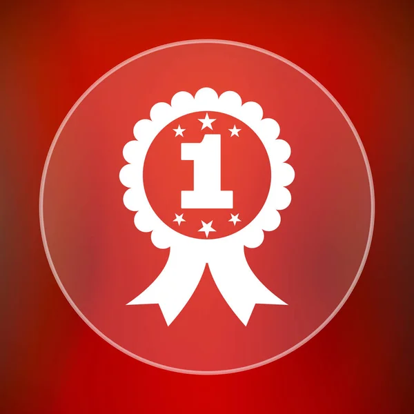 First prize ribbon icon. Internet button on red background