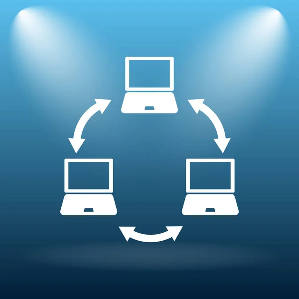 Ícone Rede Computador Botão Internet Fundo Azul — Fotografia de Stock