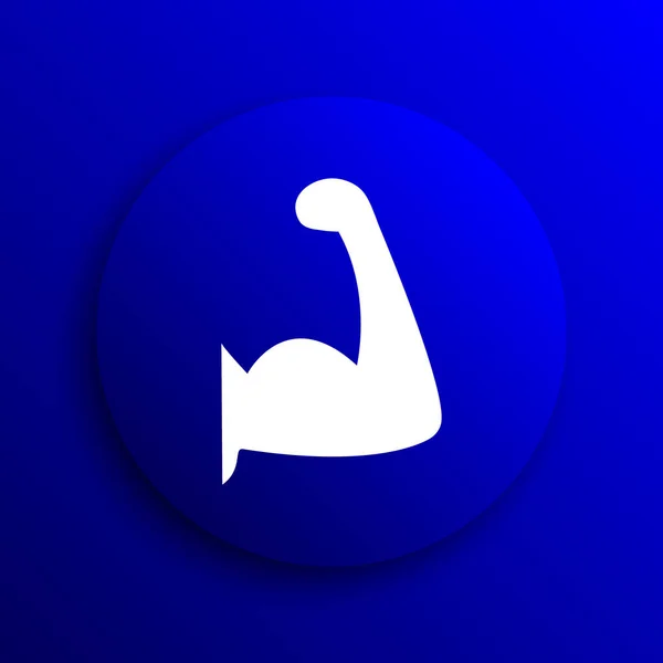 Muscle icon. Internet button on blue background