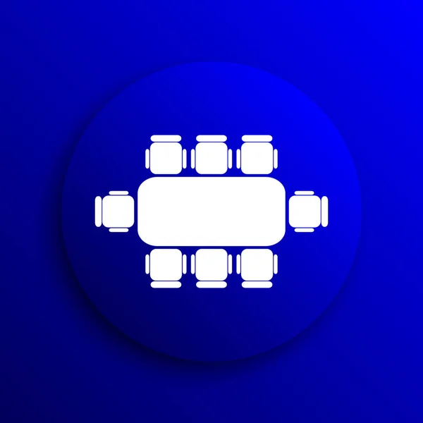 Επιχειρηματική Συνάντηση Τραπέζι Εικονίδιο Κουμπί Internet Μπλε Φόντο — Φωτογραφία Αρχείου