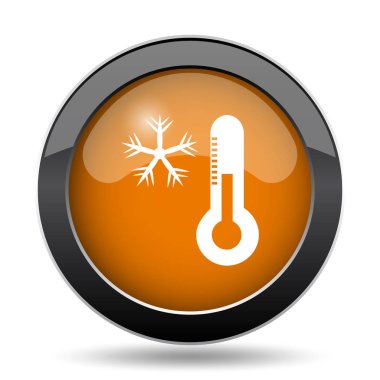 Termometre simgesi olan kar tanesi. Beyaz arka plan üzerine termometre Web sitesi tuşu ile kar tanesi