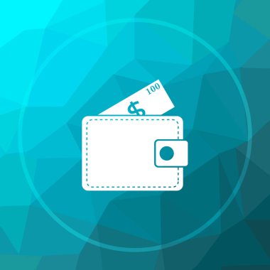 M-cüzdan simgesi. M-cüzdan Web sitesi düğmesini mavi düşük poli arka plan üzerinde