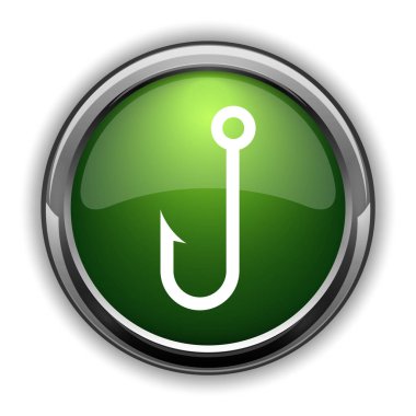 Balık simgesi kanca. Beyaz arka plan üzerinde Web sitesi düğmesini Balık kanca