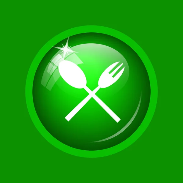 スプーンとフォークのアイコン 緑の背景のインター ネット ボタン — ストック写真