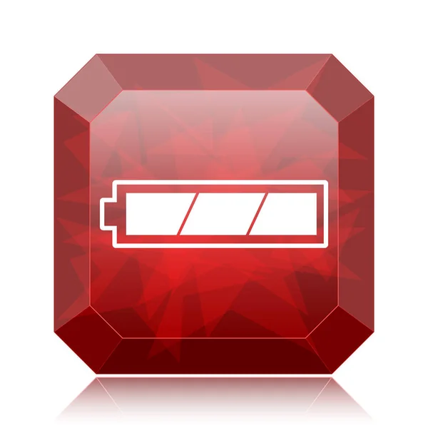 Icono Batería Completamente Cargado Botón Rojo Del Sitio Web Sobre — Foto de Stock