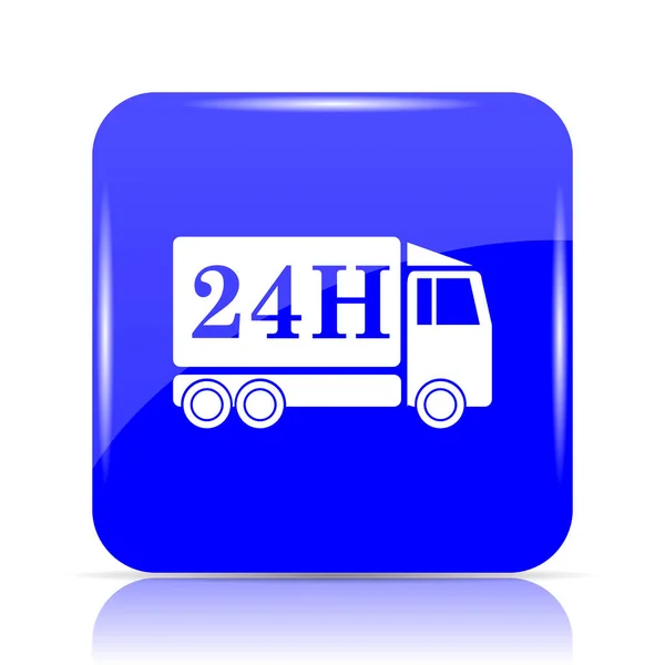 24H Dodací Truck Modré Stránky Tlačítko Bílém Pozadí — Stock fotografie