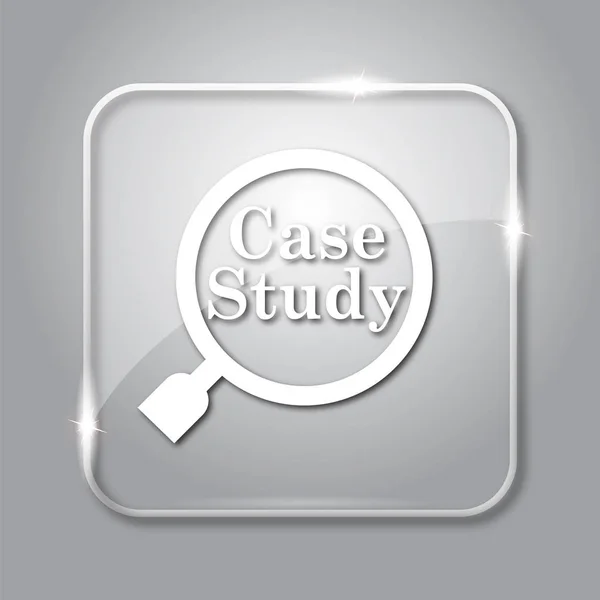 Case study icon. Transparent internet button on grey background