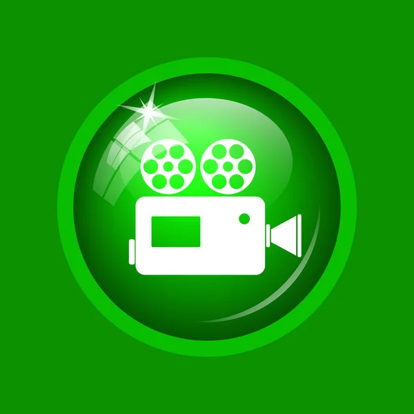 Video camera icon. Internet button on green background.