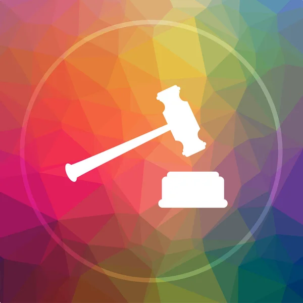 Judge hammer icon. Judge hammer website button on low poly background