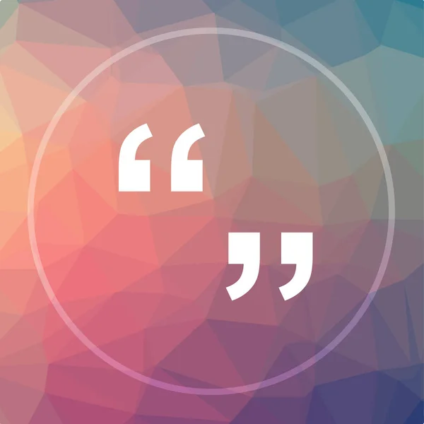 Quotation marks icon. Quotation marks website button on low poly background