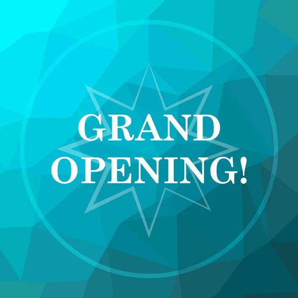 Grand opening icon. Grand opening website button on blue low poly background