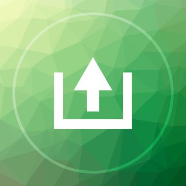 Simge yüklemek. Web sitesi düğmesini yeşil düşük poli arka plan üzerinde upload