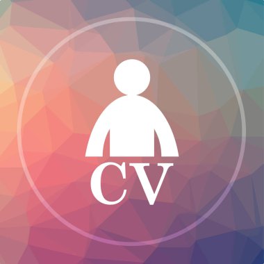 CV simgesi. CV Web sitesi düğmesini düşük poli arka plan üzerinde