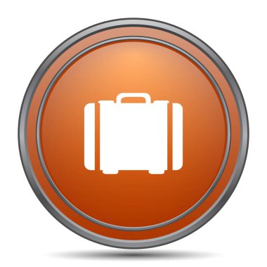 Bavul simgesi. Beyaz arka plan turuncu internet düğme