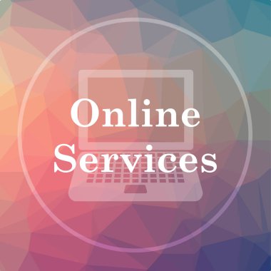 Çevrimiçi hizmetler simgesi. Çevrimiçi Hizmetler Web sitesi düğmesini düşük poli arka plan üzerinde