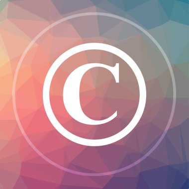 Telif hakkı simgesi. Düşük poli arka plan üzerinde telif hakkı Web sitesi düğmesini