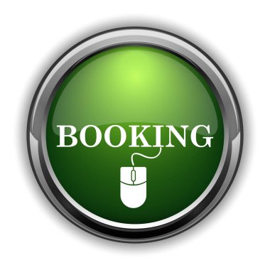 Rezervasyon simgesi. Beyaz arka plan üzerinde rezervasyon web sitesi düğmesini