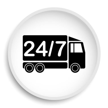 24 7 teslimat kamyonu simgesi. Beyaz arka plan üzerinde Internet düğmesi