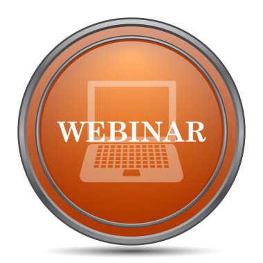 Webinar simgesi. Beyaz arka plan turuncu internet düğme