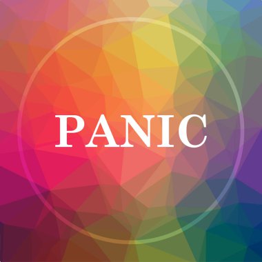 Panik simgesi. Düşük poli arka plan üzerinde panik Web sitesi düğmesini