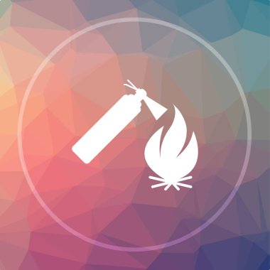 Yangın simgesi. Web sitesi düğmesini düşük poli arka plan üzerinde ateş