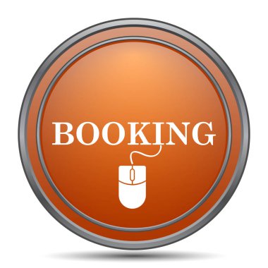 Rezervasyon simgesi. Beyaz arka plan turuncu internet düğme