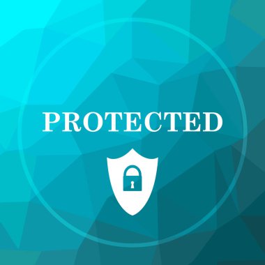 Korumalı simgesi. Mavi düşük poli arka plan butonuna korumalı Web sitesi