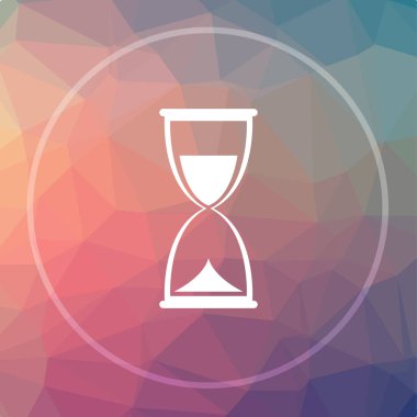 Kum saati simgesi. Kum saati Web sitesi düğmesini düşük poli arka plan üzerinde