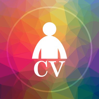 CV simgesi. CV Web sitesi düğmesini düşük poli arka plan üzerinde