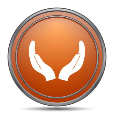 Eller simgesini korumak. Beyaz arka plan turuncu internet düğme