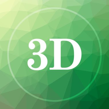 3D simgesi. 3D web sitesi düğmesini yeşil düşük poli arka plan üzerinde