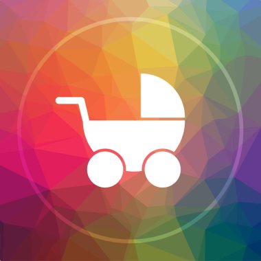 Bebek arabası simgesi. Bebek arabası Web sitesi düğmesini düşük poli arka plan üzerinde